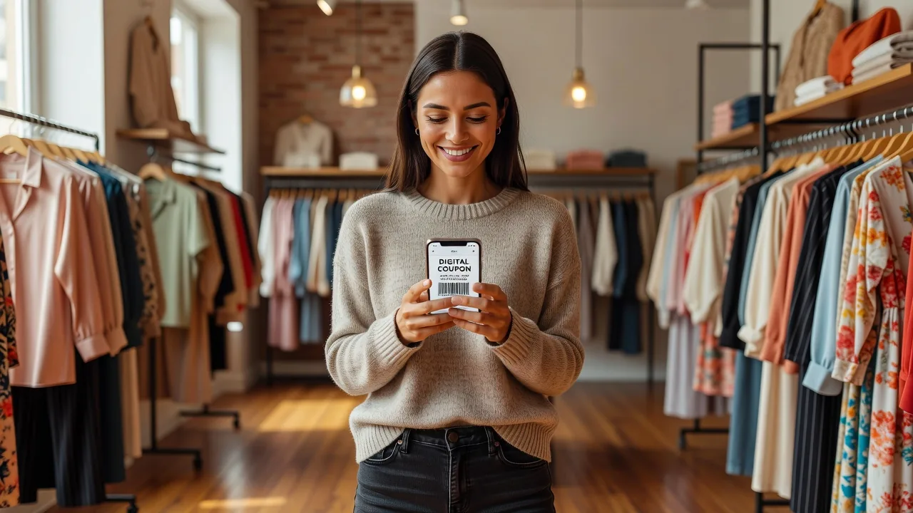 Woman checking coupon on phone — mobile-friendly coupons